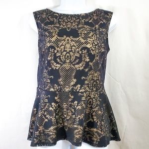 Apt 9 Black Lace w/Nude lining Peplum Blouse Large